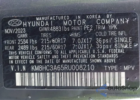 2024 Hyundai Kona Sel z USA, uszkodzony, nr VIN KM8HC3A65RU008210